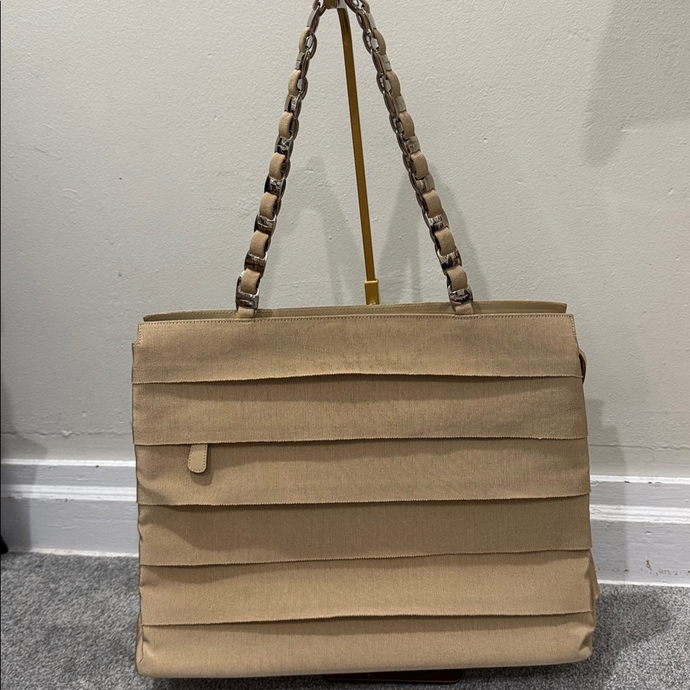 Y2K Salvatore Ferragamo Luxury Ribbon & Metal Link Tote Bag – Made in Italy